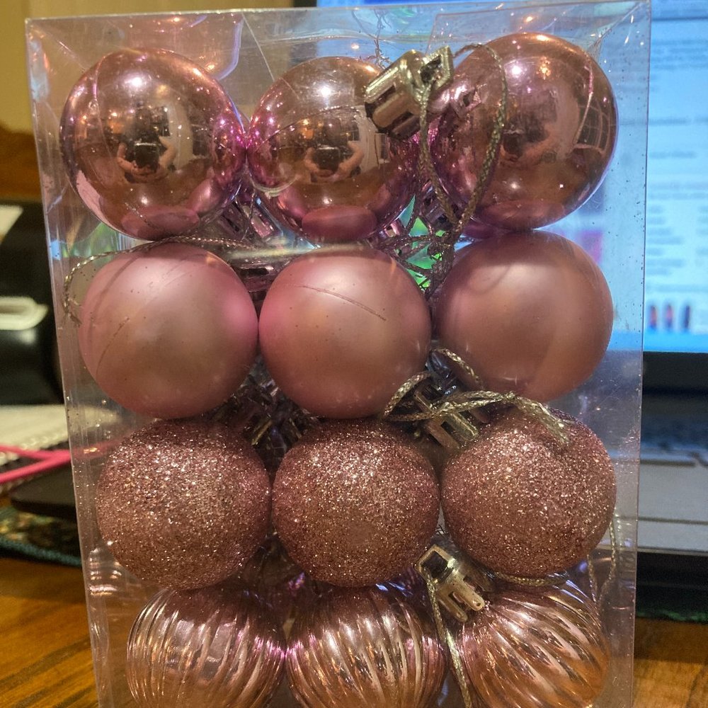 ZYBenda 24Pcs Shatterproof Shiny & Polished Glossy Christmas Ornaments (Pink)